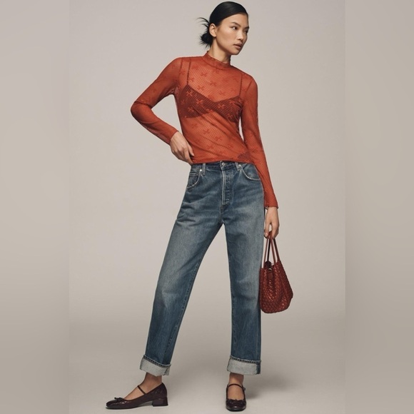 Anthropologie Maeve Bow Lace Turtleneck Top Red - Picture 1 of 9